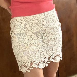 Cream color, cotton lace, double layer mini-skirt